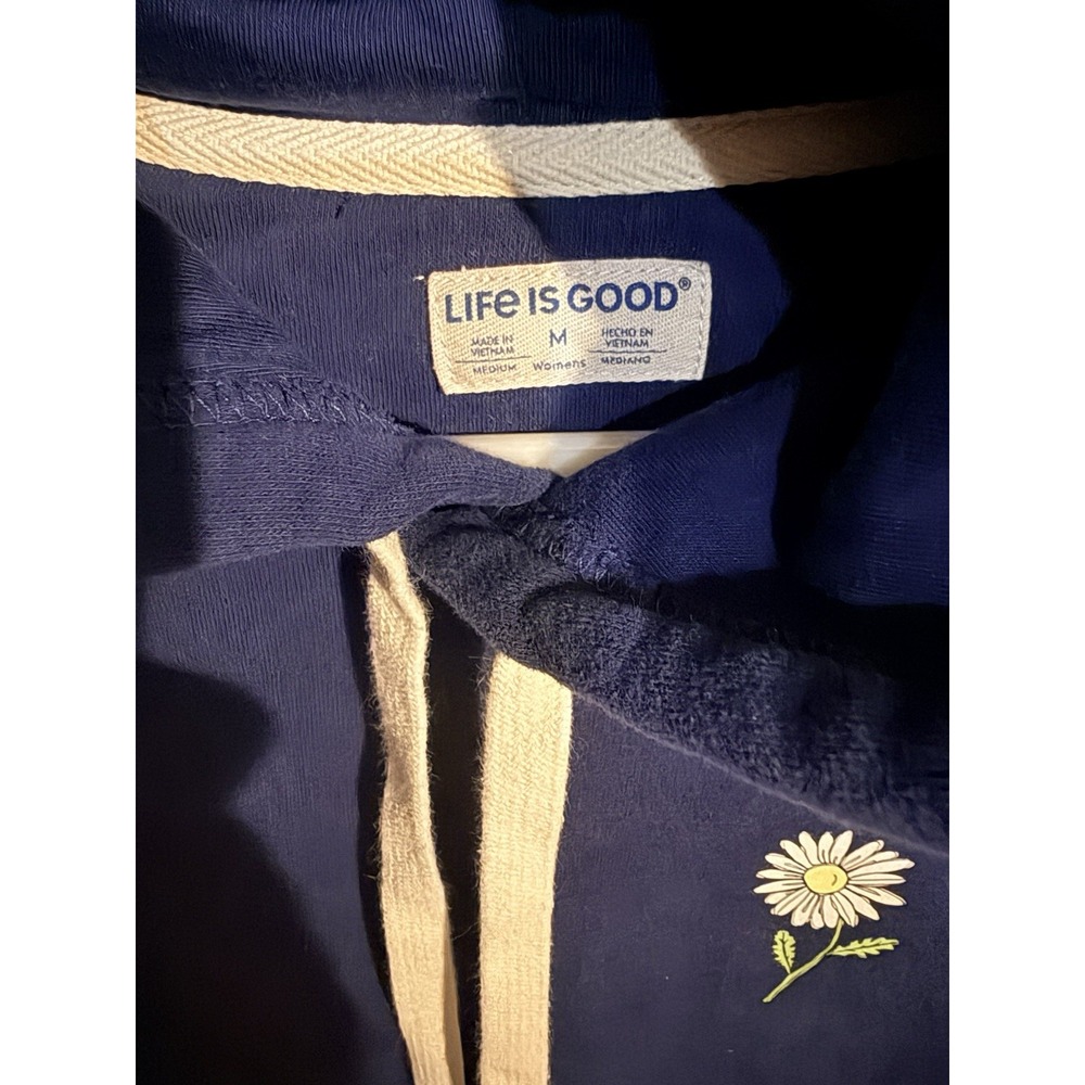 Life Is Good Women's Blue Daisy Flower Hoodie Size Medium Fast Shipping - Picture 3 of 6